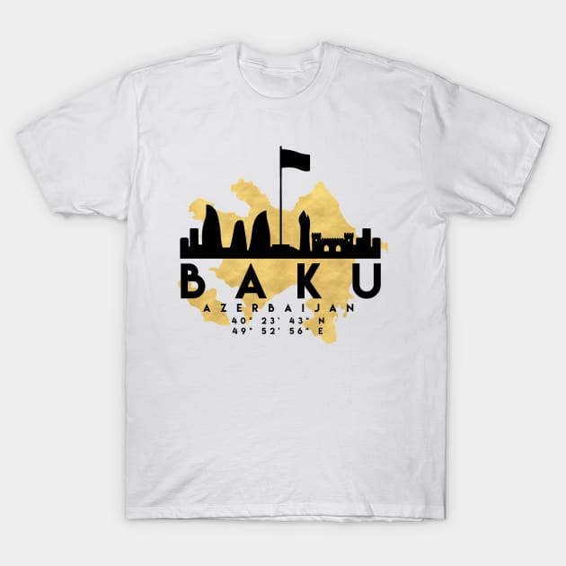 Baku Azerbaijan Skyline Map Art T-Shirt by deificusArt